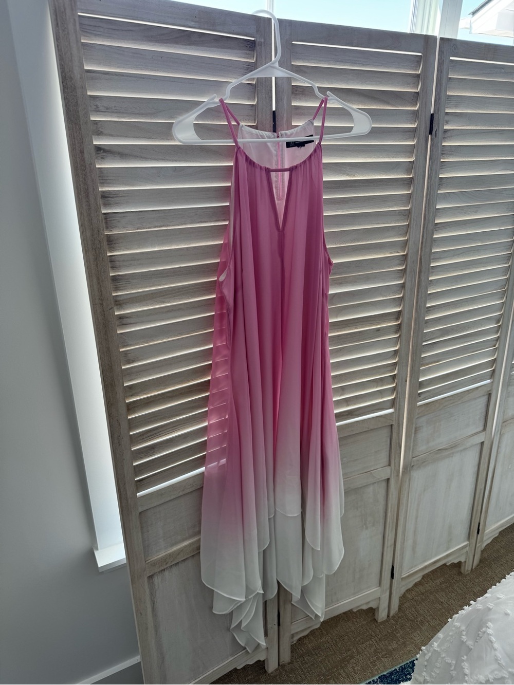 INC International Concepts Pink-to-Cream Asymmetrical Handkerchief Dress